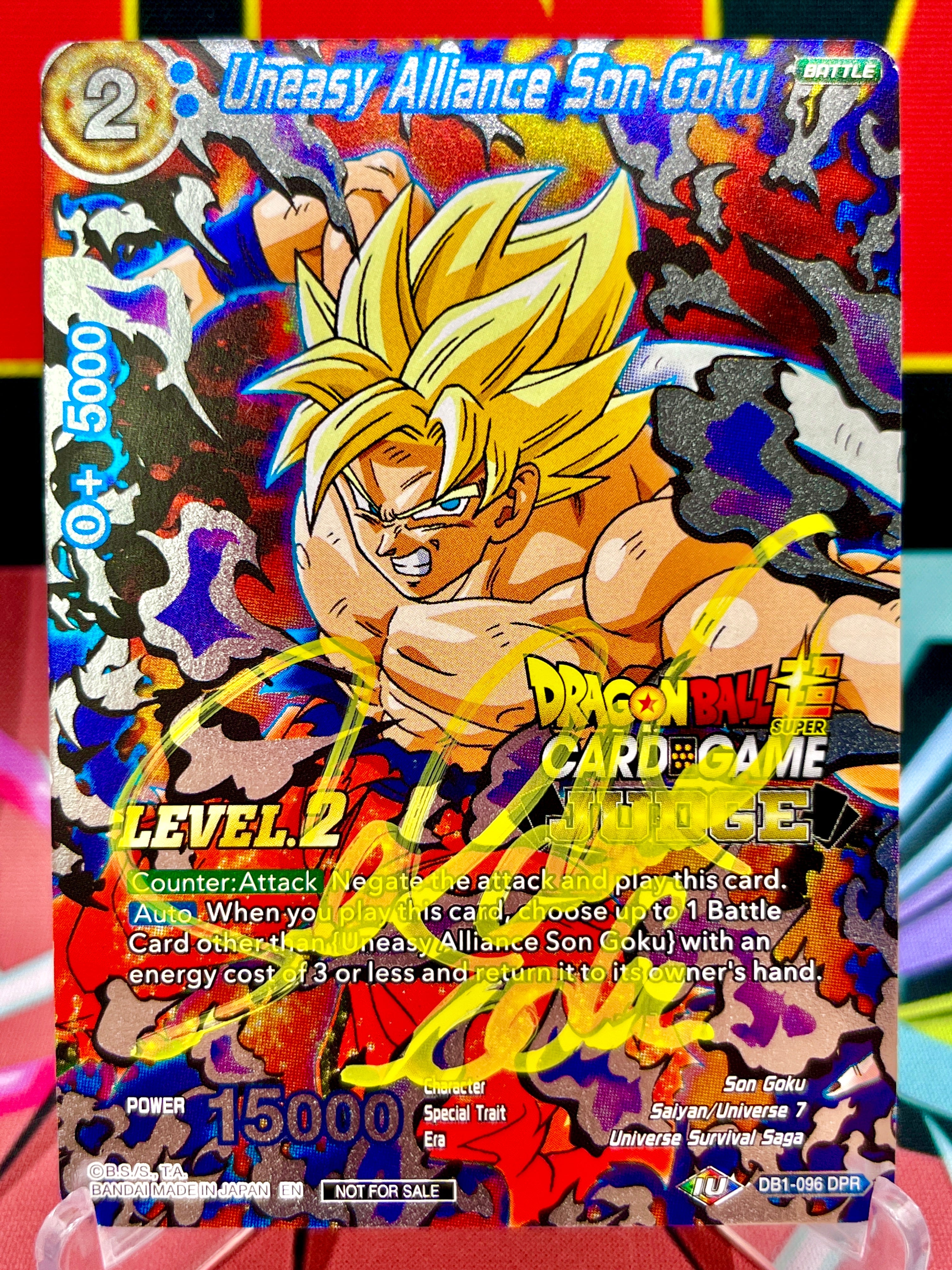 DB1-096 Uneasy Alliance Son Goku DPR JUDGE Lvl. 2 (2019) Autographed by Sean Schemmel